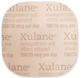 The xulane patch. It is square wuth text that says "Xulane. Norelgestromin and ethinyl estradiol. 150/35 mcg/day"